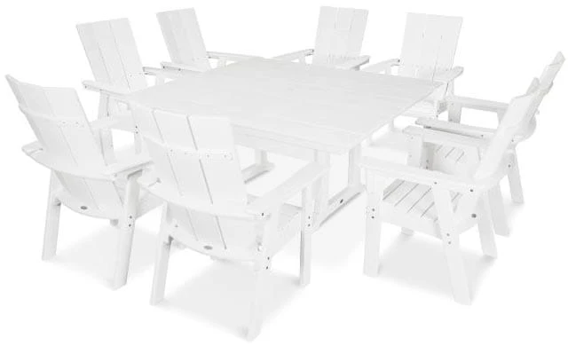 POLYWOOD® Dining Set - Modern Curveback Adirondack 9-Piece Farmhouse Trestle - PWS378-1 - Image 7