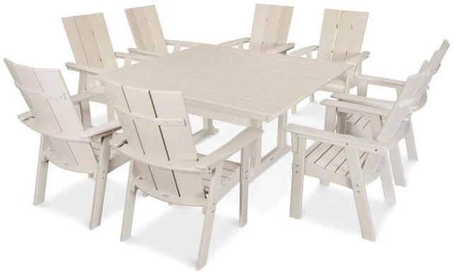 POLYWOOD® Dining Set - Modern Curveback Adirondack 9-Piece Farmhouse Trestle - PWS378-1 - Image 8