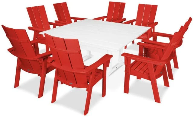 POLYWOOD® Dining Set - Modern Curveback Adirondack 9-Piece Farmhouse Trestle - PWS378-1 - Image 9