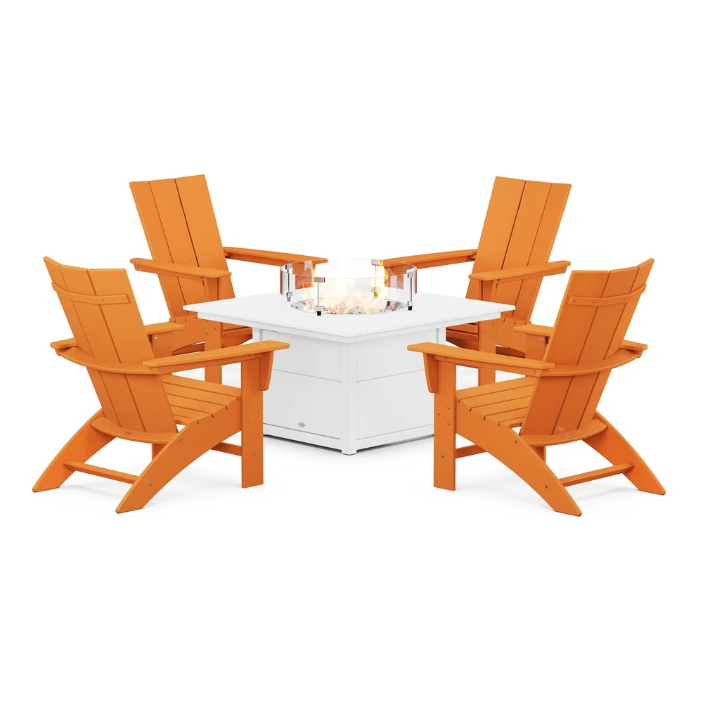 POLYWOOD® Modern Curveback Adirondack 5-Piece Conversation Set with Fire Pit Table - PWS412-1 - Image 10