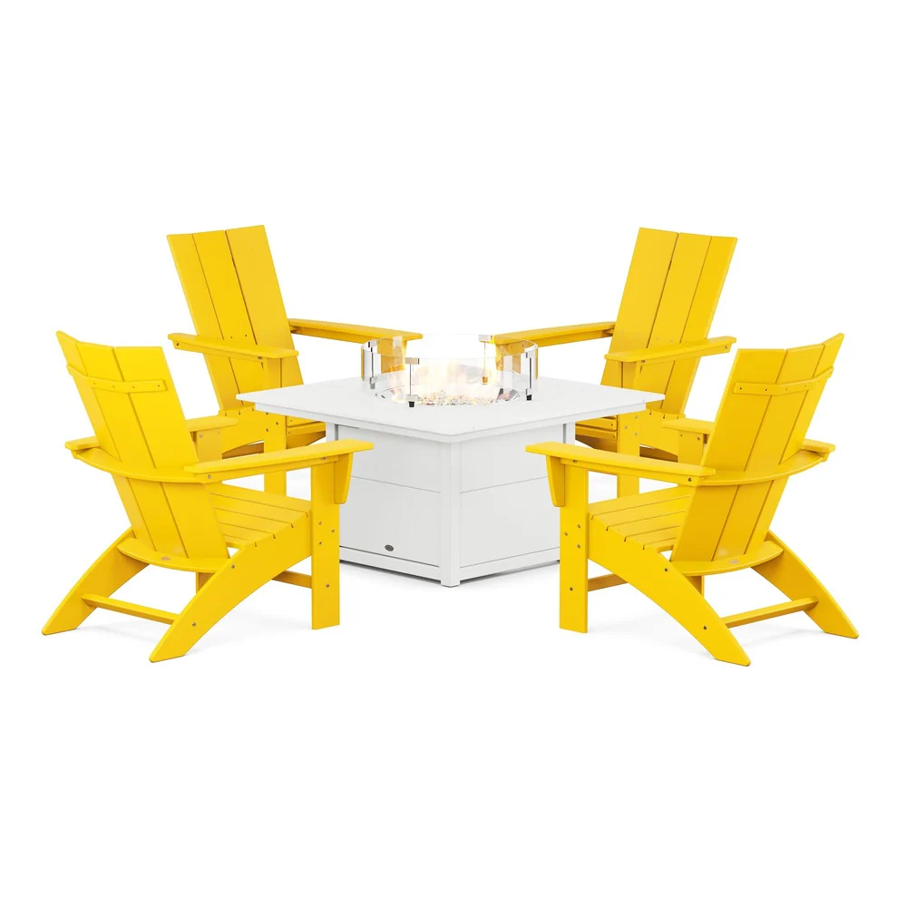 POLYWOOD® Modern Curveback Adirondack 5-Piece Conversation Set with Fire Pit Table - PWS412-1 - Image 11