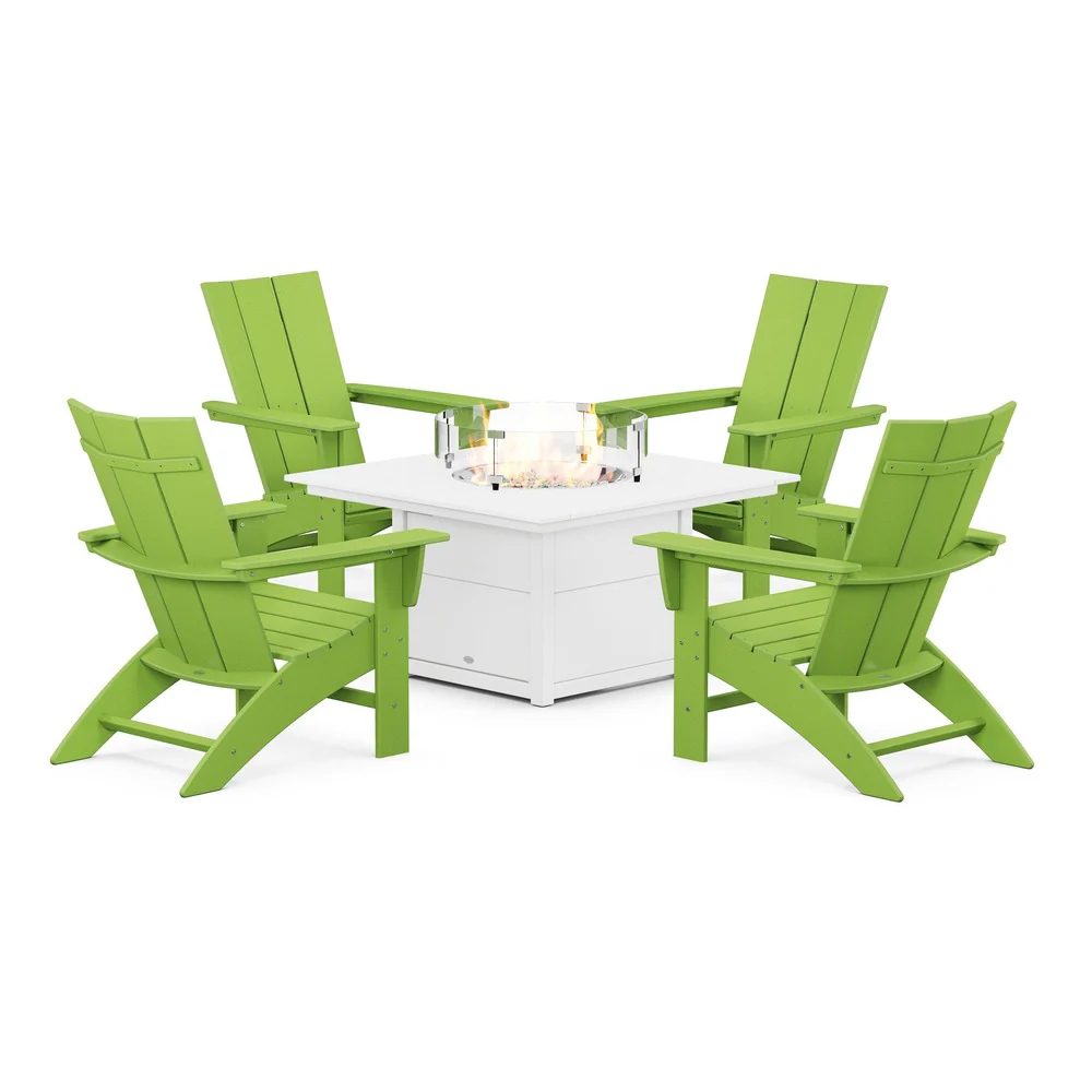 POLYWOOD® Modern Curveback Adirondack 5-Piece Conversation Set with Fire Pit Table - PWS412-1 - Image 12