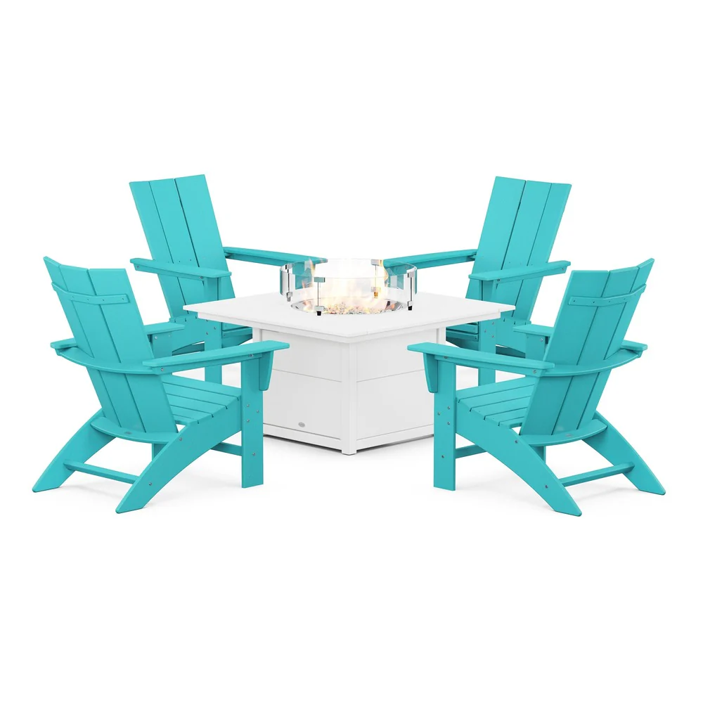 POLYWOOD® Modern Curveback Adirondack 5-Piece Conversation Set with Fire Pit Table - PWS412-1 - Image 13