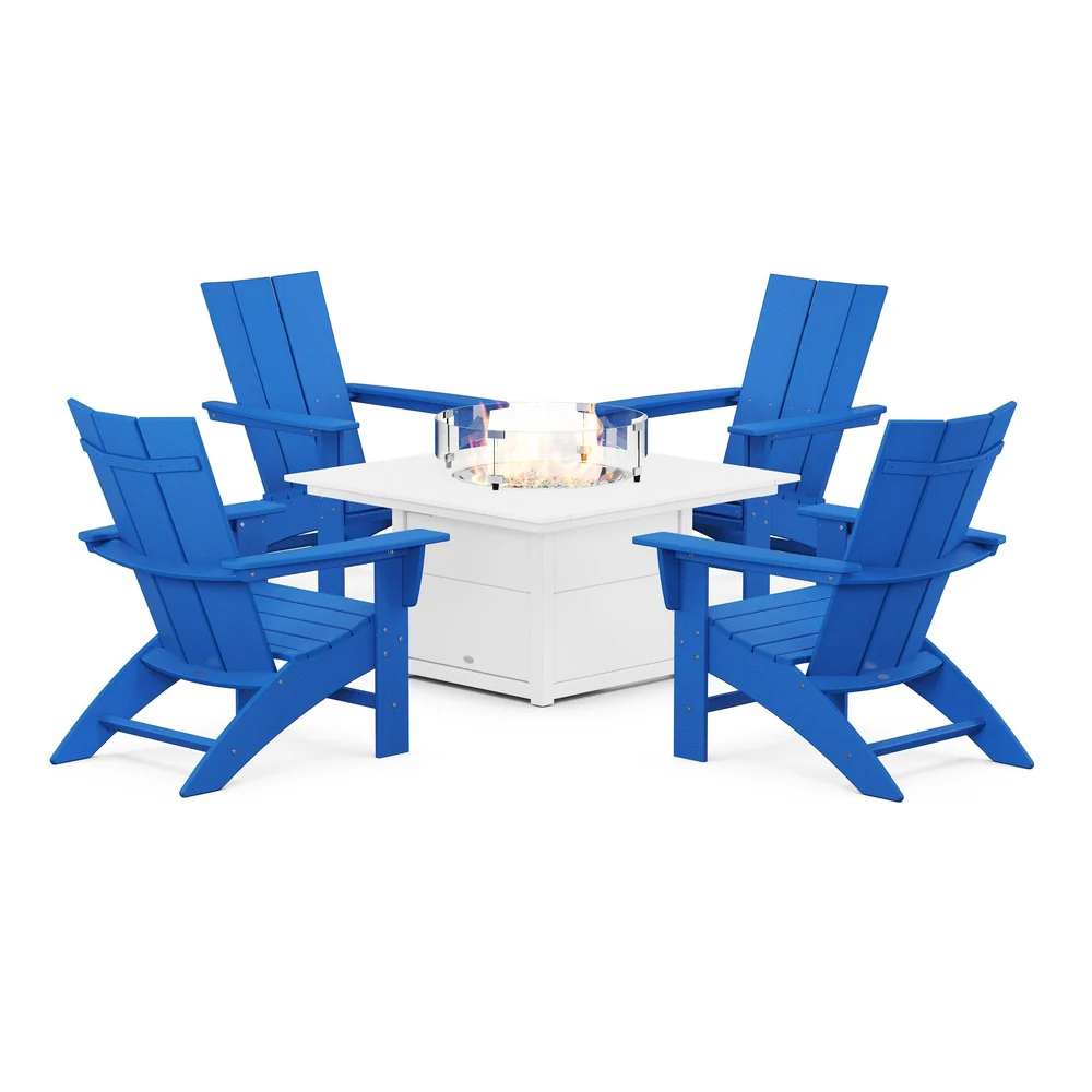 POLYWOOD® Modern Curveback Adirondack 5-Piece Conversation Set with Fire Pit Table - PWS412-1 - Image 14