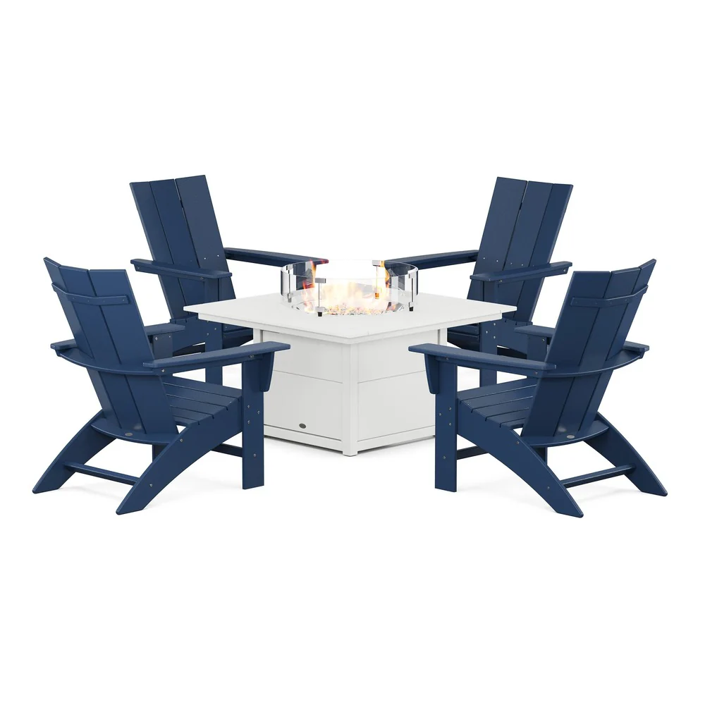 POLYWOOD® Modern Curveback Adirondack 5-Piece Conversation Set with Fire Pit Table - PWS412-1 - Image 15