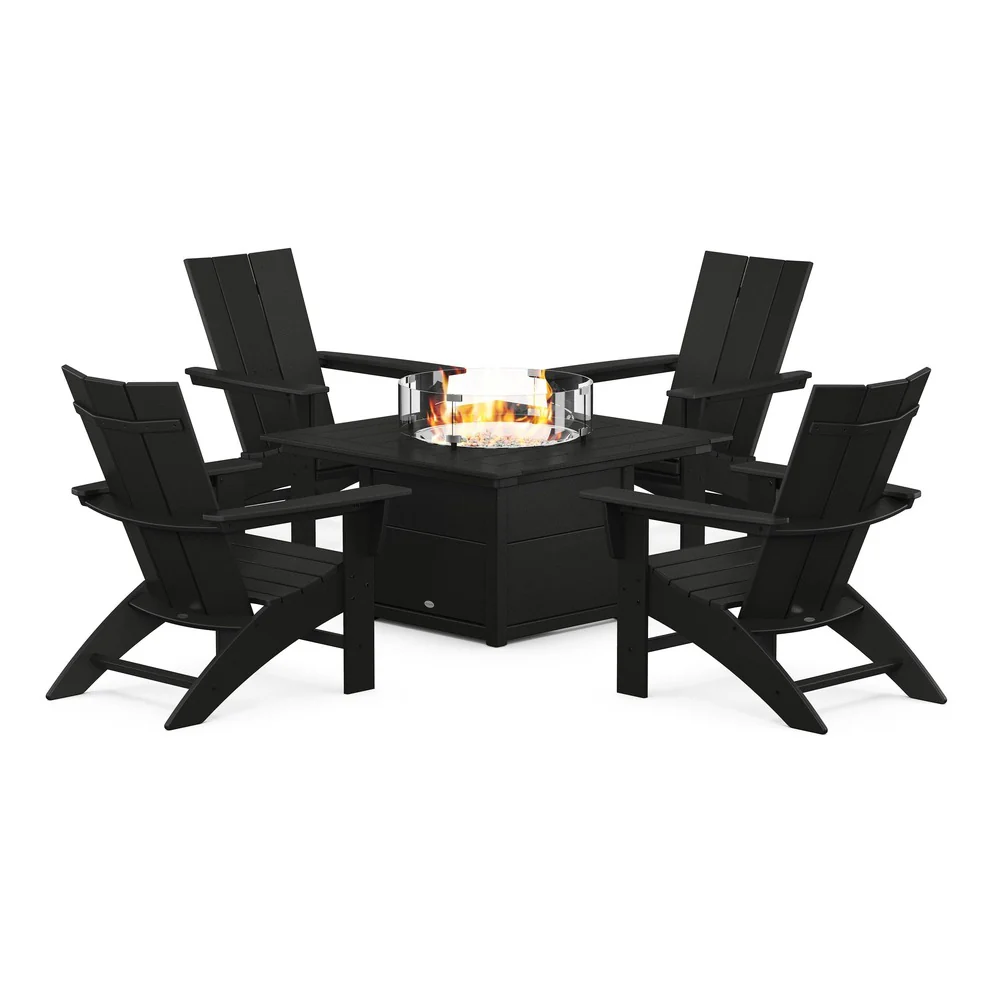 POLYWOOD® Modern Curveback Adirondack 5-Piece Conversation Set with Fire Pit Table - PWS412-1 - Image 3