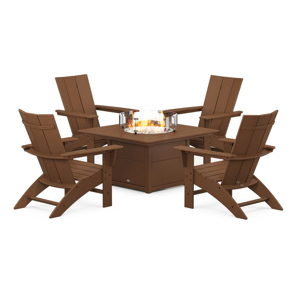 POLYWOOD® Modern Curveback Adirondack 5-Piece Conversation Set with Fire Pit Table - PWS412-1 - Image 4