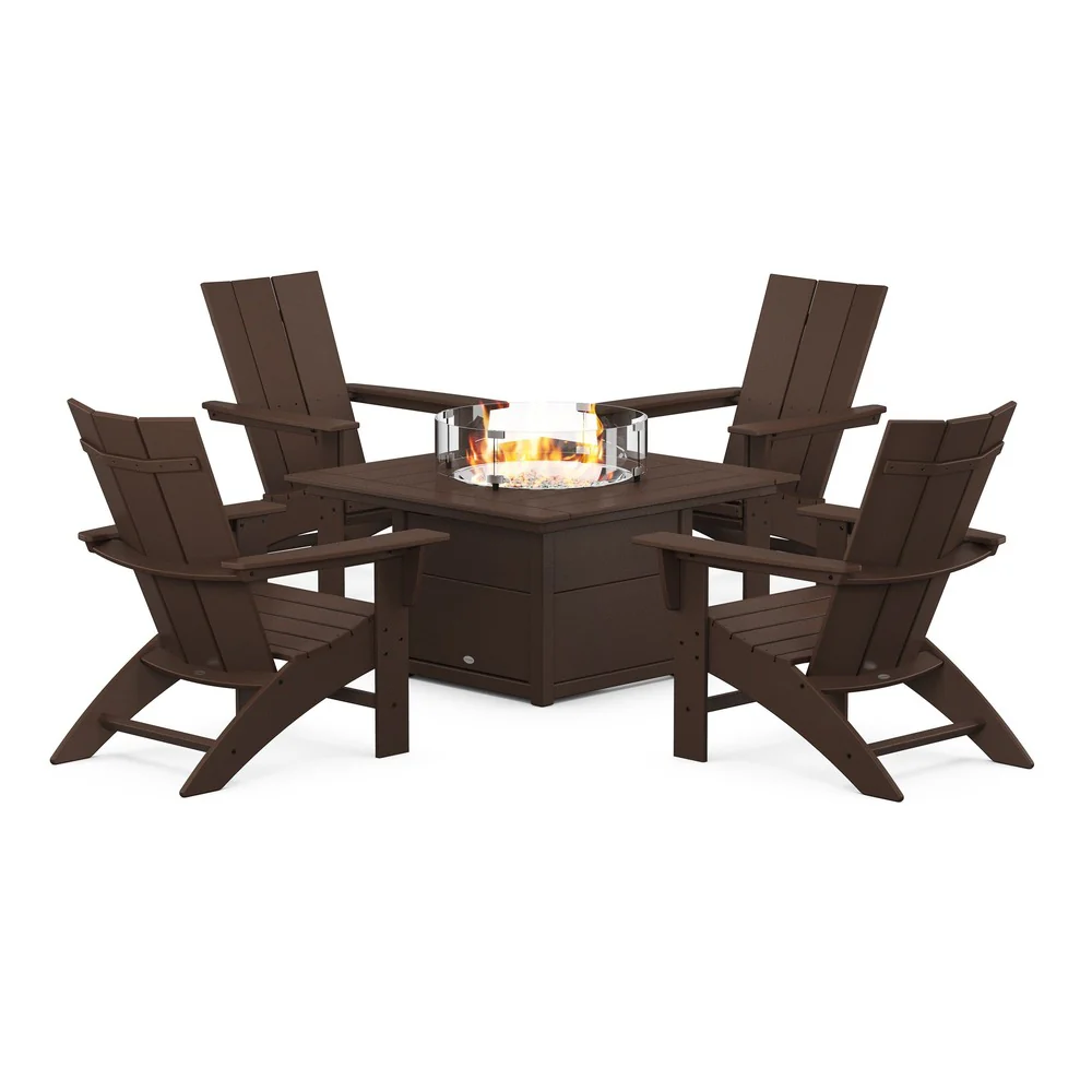 POLYWOOD® Modern Curveback Adirondack 5-Piece Conversation Set with Fire Pit Table - PWS412-1 - Image 5