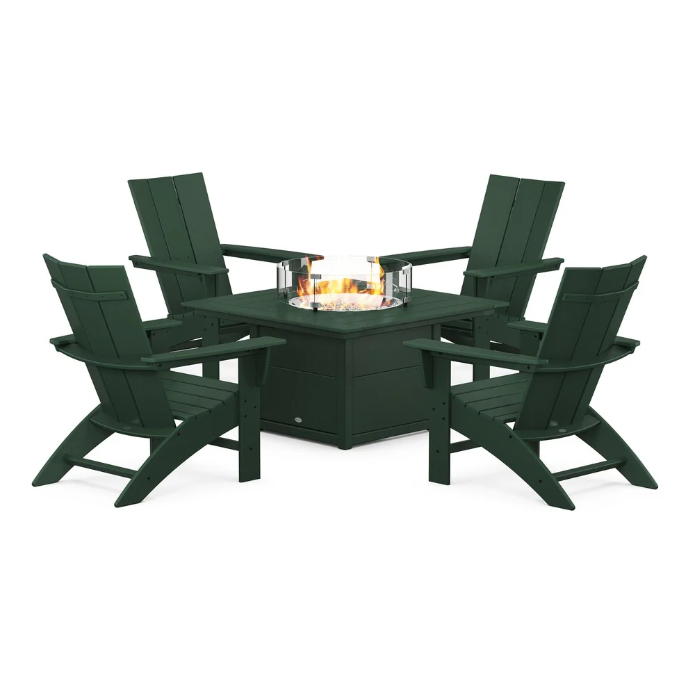 POLYWOOD® Modern Curveback Adirondack 5-Piece Conversation Set with Fire Pit Table - PWS412-1 - Image 6