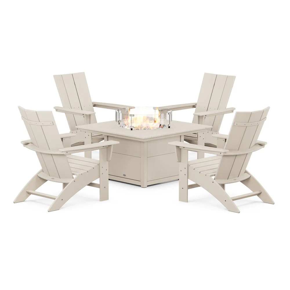 POLYWOOD® Modern Curveback Adirondack 5-Piece Conversation Set with Fire Pit Table - PWS412-1 - Image 7