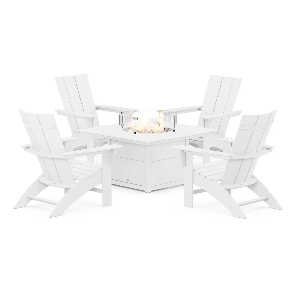 POLYWOOD® Modern Curveback Adirondack 5-Piece Conversation Set with Fire Pit Table - PWS412-1 - Image 8