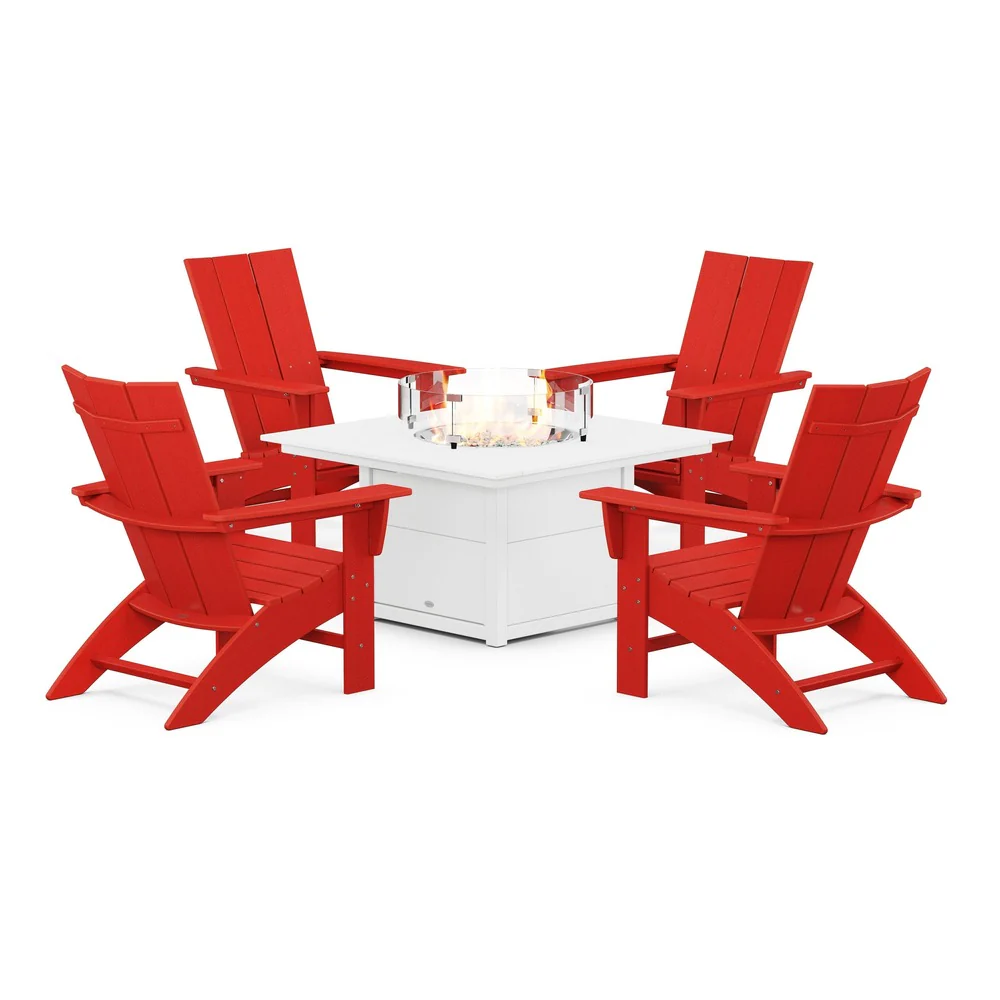 POLYWOOD® Modern Curveback Adirondack 5-Piece Conversation Set with Fire Pit Table - PWS412-1 - Image 9