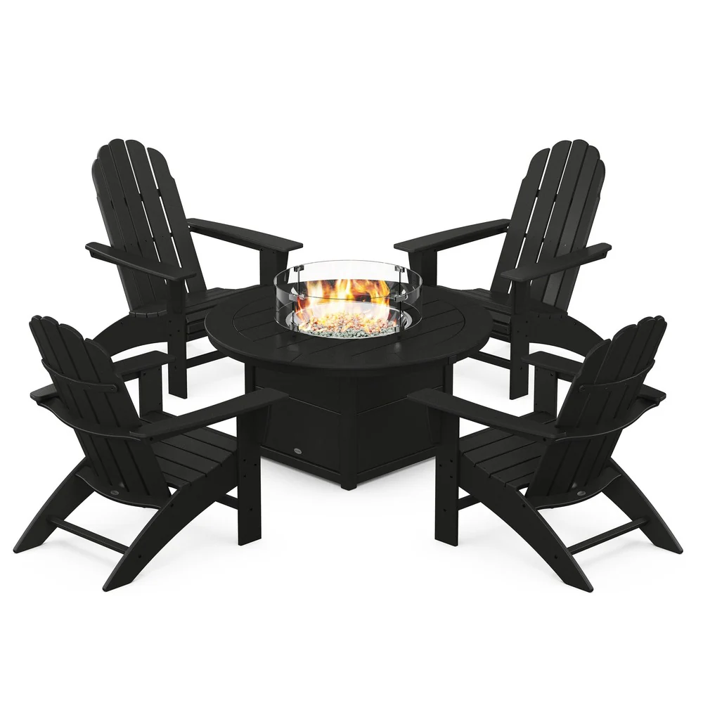 POLYWOOD® Vineyard Curveback Adirondack 5-Piece Conversation Set with Fire Pit Table - PWS709-1 - Image 3