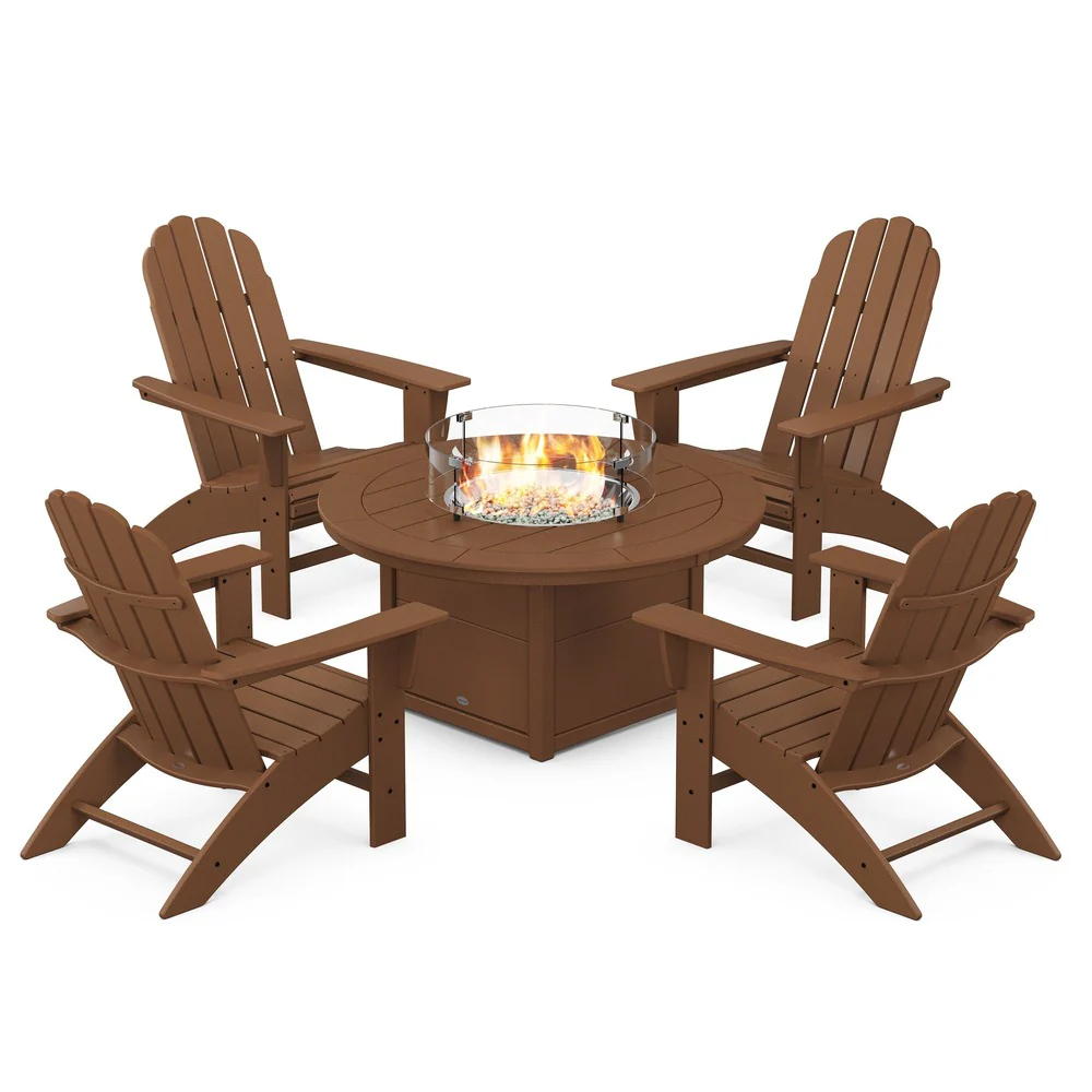POLYWOOD® Vineyard Curveback Adirondack 5-Piece Conversation Set with Fire Pit Table - PWS709-1 - Image 4