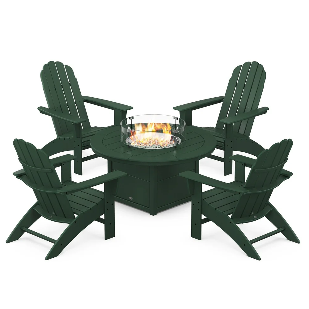 POLYWOOD® Vineyard Curveback Adirondack 5-Piece Conversation Set with Fire Pit Table - PWS709-1 - Image 5