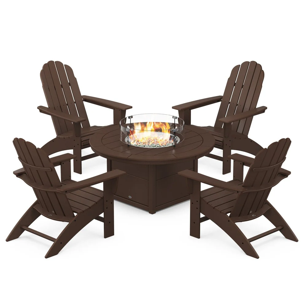 POLYWOOD® Vineyard Curveback Adirondack 5-Piece Conversation Set with Fire Pit Table - PWS709-1 - Image 6
