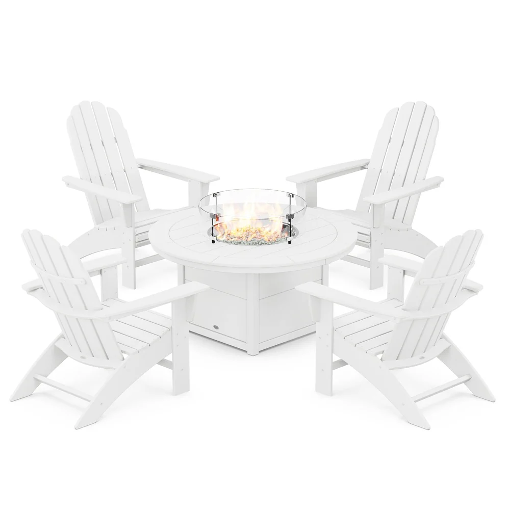 POLYWOOD® Vineyard Curveback Adirondack 5-Piece Conversation Set with Fire Pit Table - PWS709-1 - Image 7