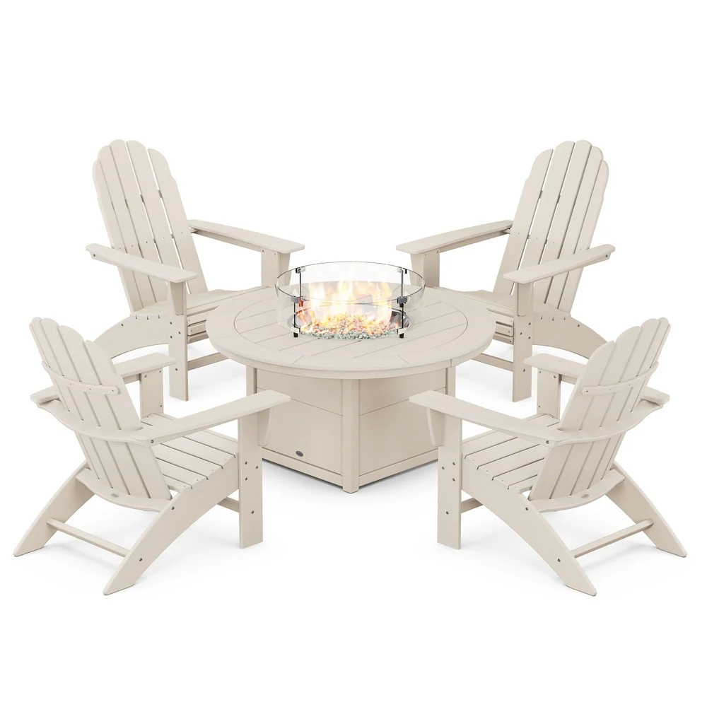 POLYWOOD® Vineyard Curveback Adirondack 5-Piece Conversation Set with Fire Pit Table - PWS709-1 - Image 8